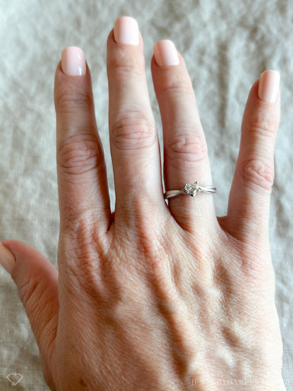 Vintage Diamond Engagement Ring, Heart Cut, 14k White Gold, 1990s Solitaire Bridal Ring