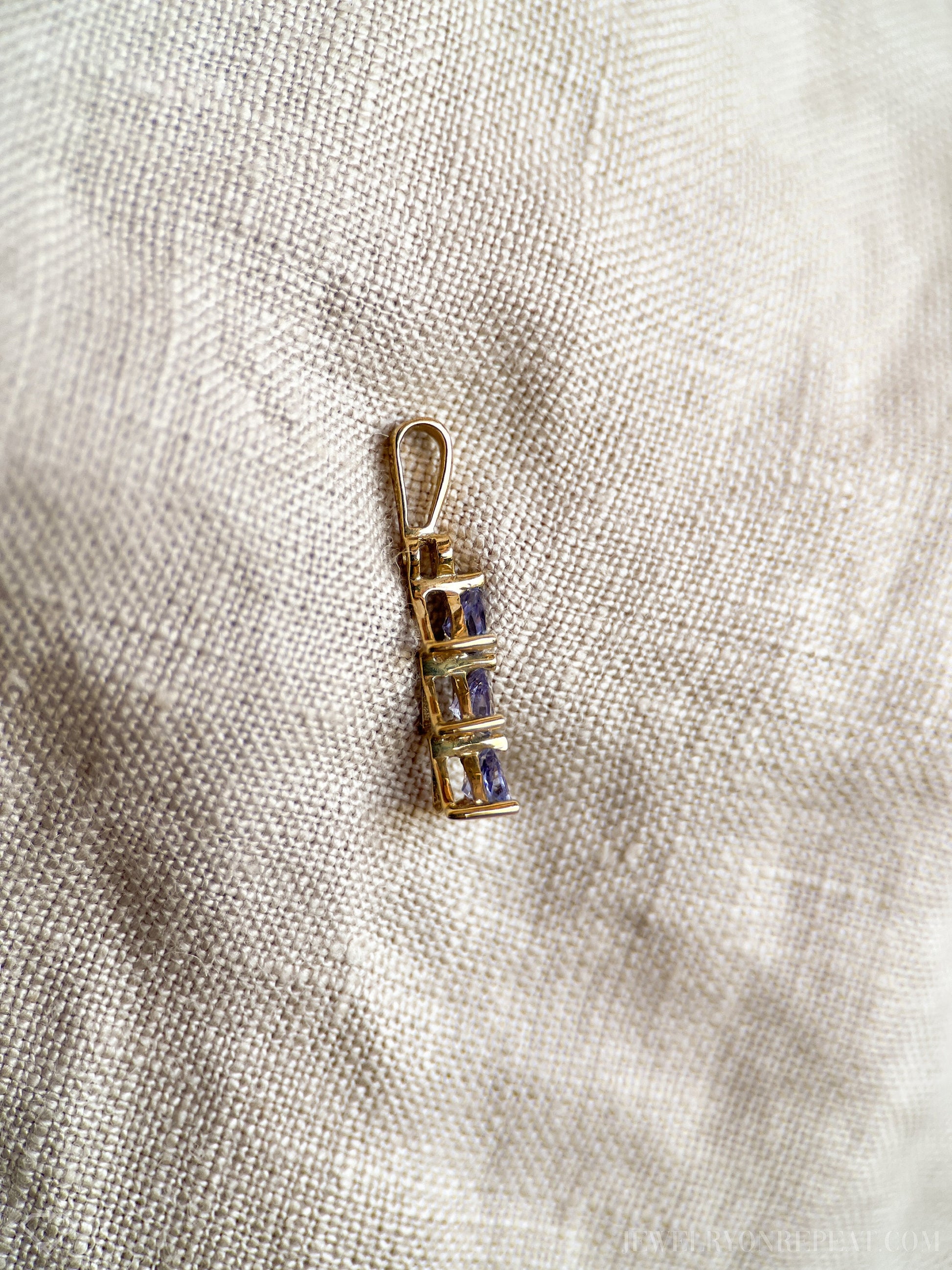 Vintage 1990s Tanzanite Three Stone Pendant in 10k Gold
