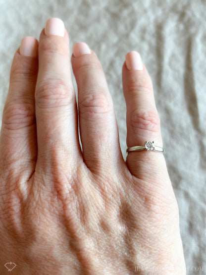 Vintage Diamond Engagement Ring, Round Cut, 14k White Gold, 1990s Solitaire Prong Setting