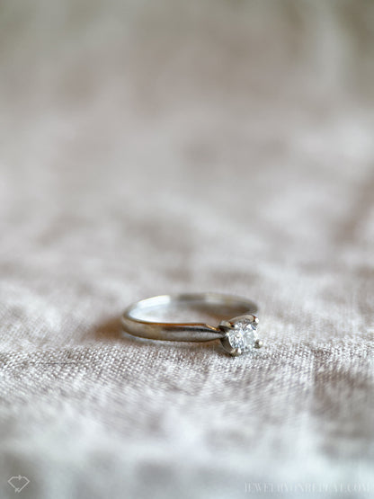 Vintage Diamond Engagement Ring, Round Cut, 14k White Gold, 1990s Solitaire Prong Setting