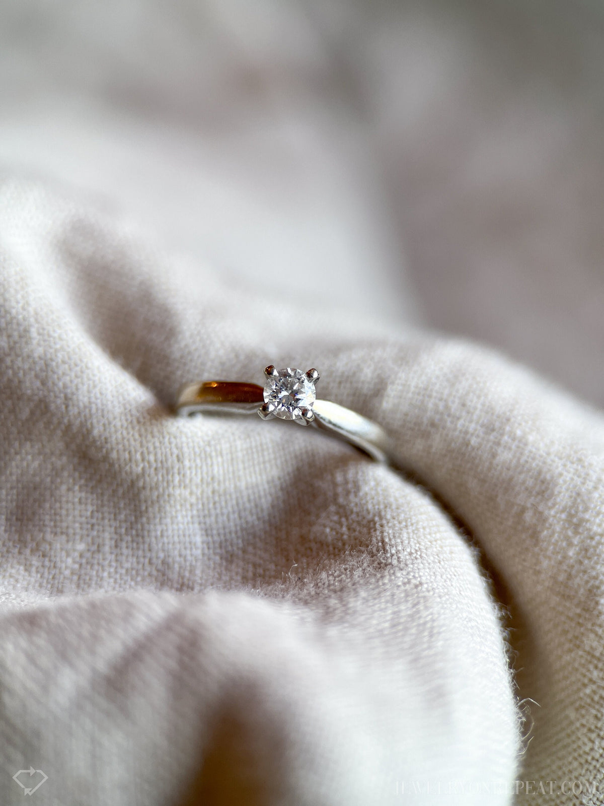 Vintage Diamond Engagement Ring, Round Cut, 14k White Gold, 1990s Solitaire Prong Setting