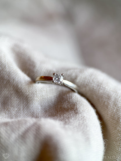 Vintage Diamond Engagement Ring, Round Cut, 14k White Gold, 1990s Solitaire Prong Setting