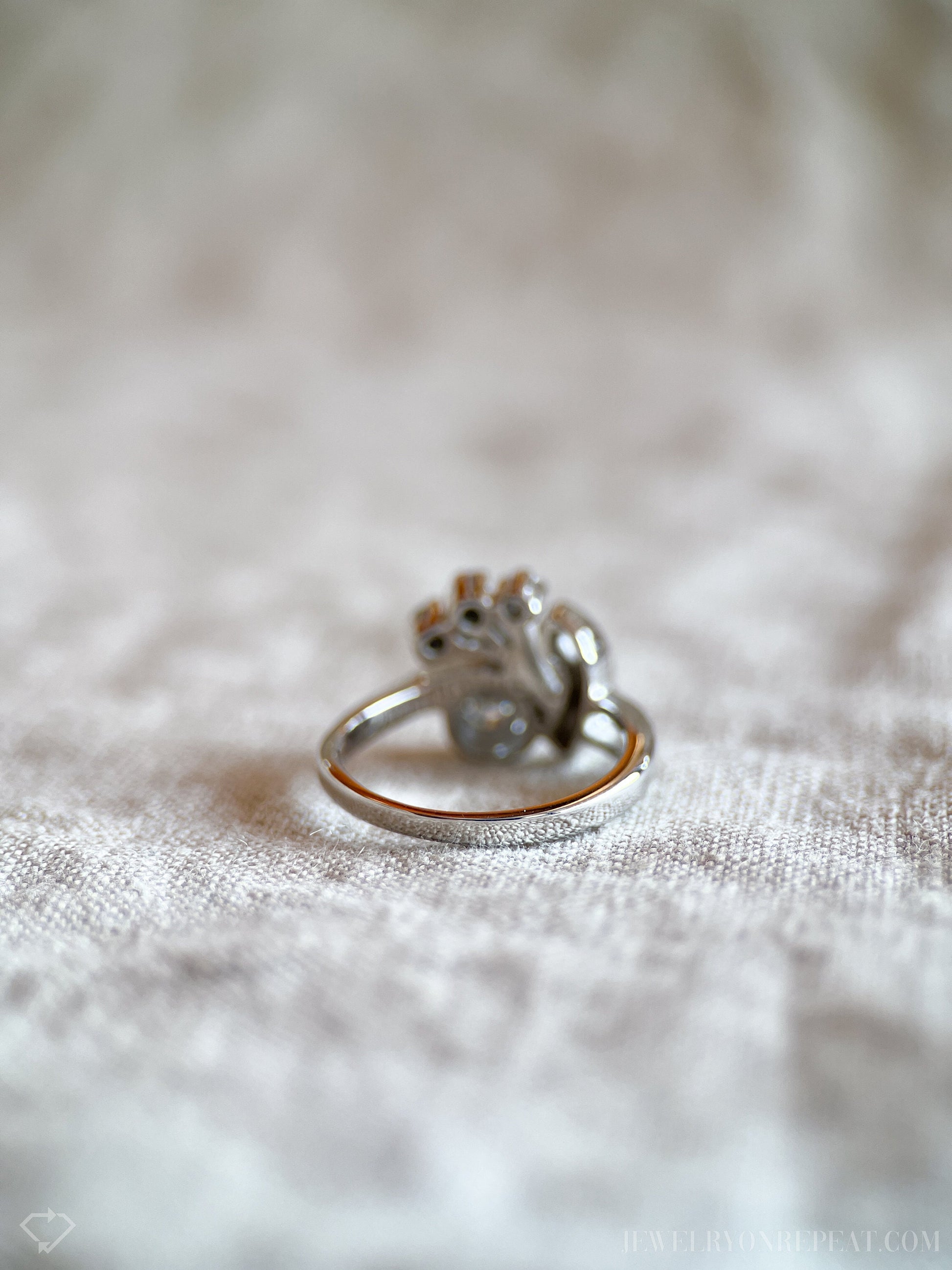 Vintage 1940s Art Nouveau Diamond Engagement Ring, 14k White Gold