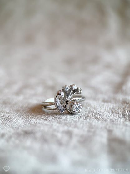 Vintage 1940s Art Nouveau Diamond Engagement Ring, 14k White Gold