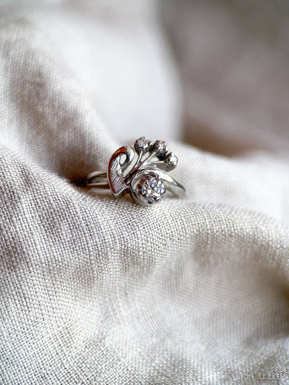 Vintage 1940s Art Nouveau Diamond Engagement Ring, 14k White Gold