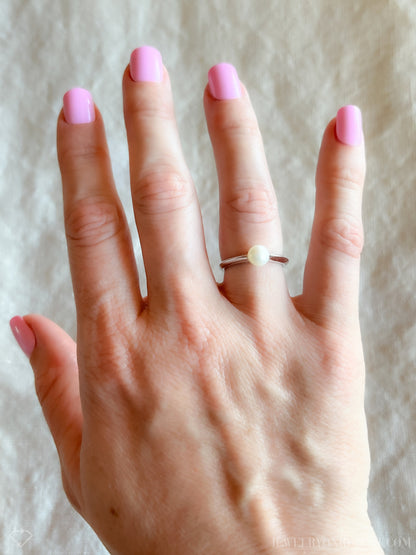 Vintage Pearl Engagement Ring, 6mm, 14k White Gold, 1990s Classic Style