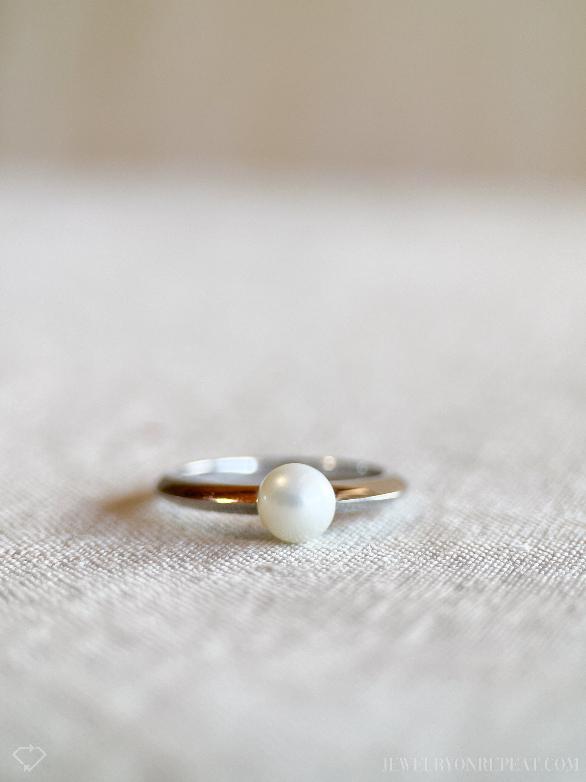 Vintage Pearl Ring in 14k White Gold