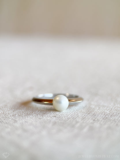 Vintage Pearl Engagement Ring, 6mm, 14k White Gold, 1990s Classic Style