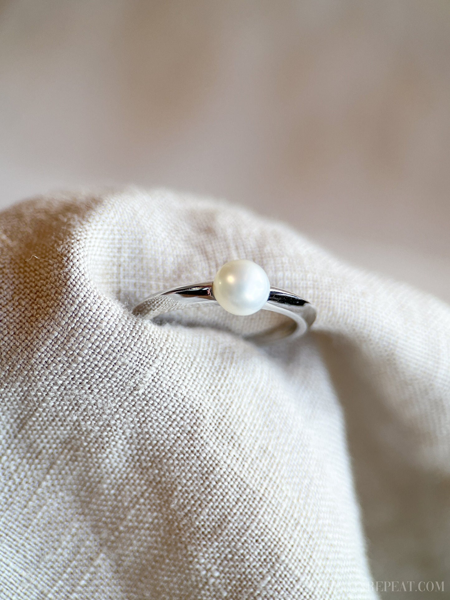 Vintage Pearl Engagement Ring, 6mm, 14k White Gold, 1990s Classic Style