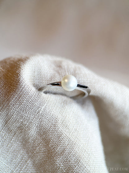 Vintage Pearl Engagement Ring, 6mm, 14k White Gold, 1990s Classic Style