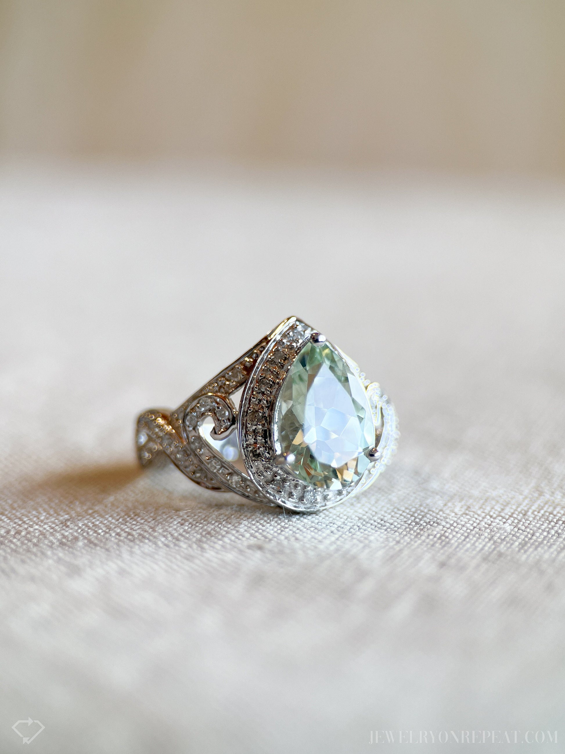 Vintage Green Prasiolite Gemstone Ring in 10k White Gold