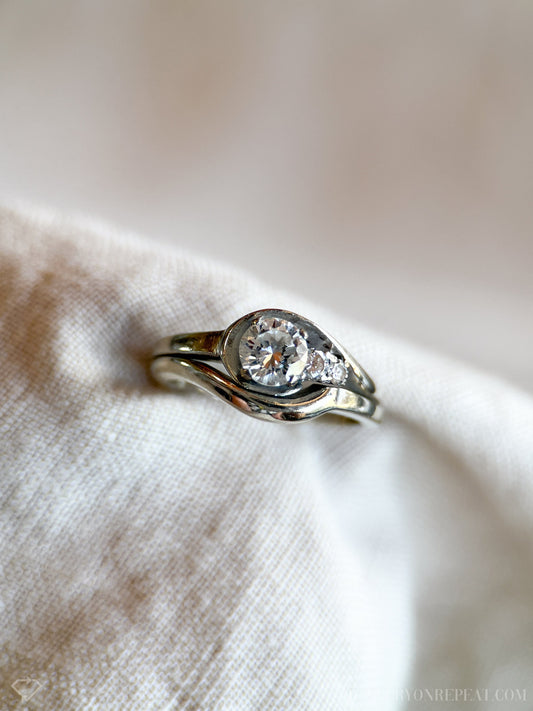 Vintage Diamond Engagement Ring with Asymmetrical Design in 14k White Gold