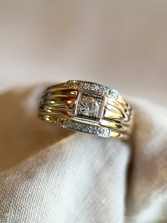 Vintage Mens Diamond Statement Wedding Ring in 10k Gold