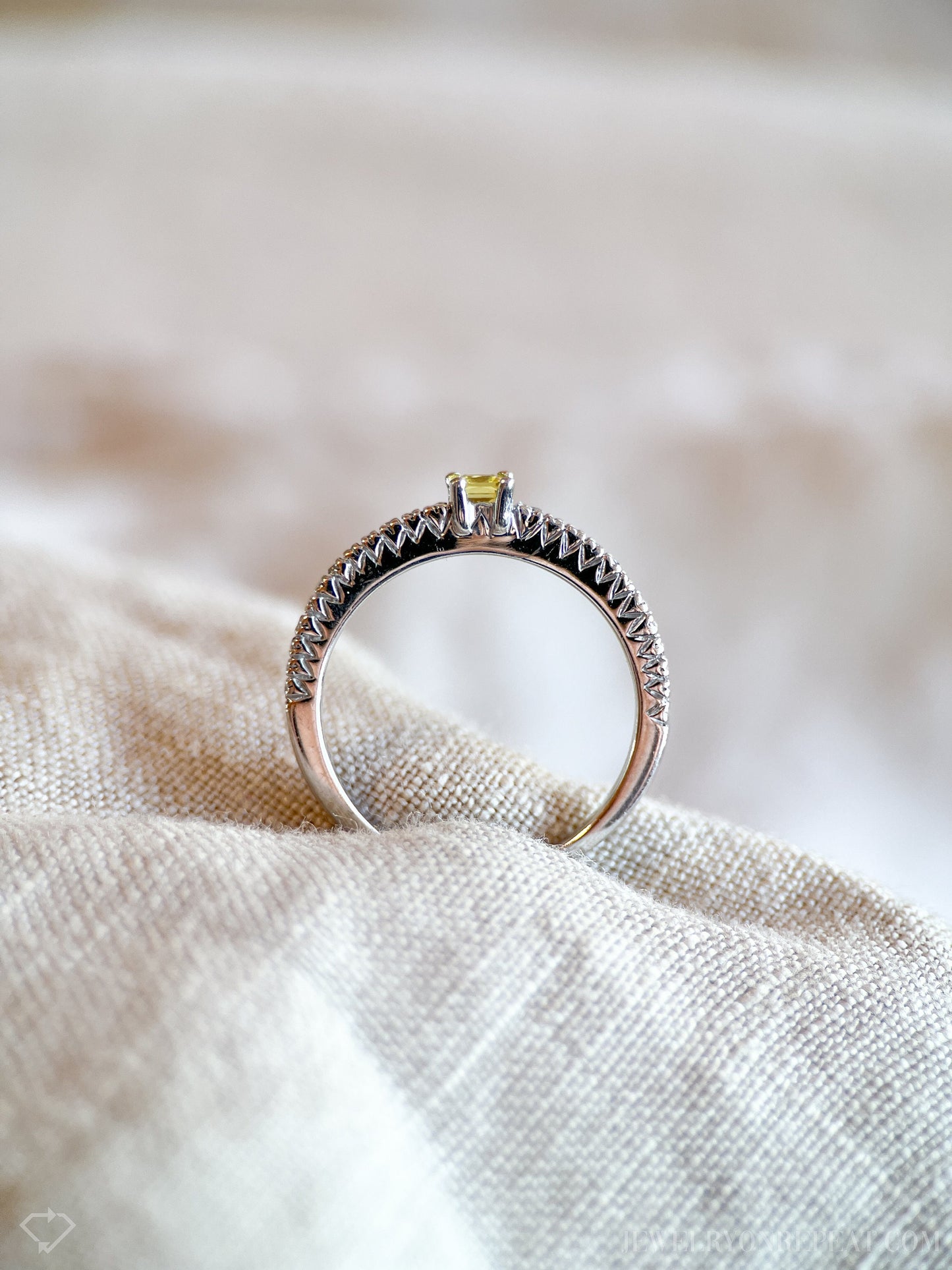 Vintage Yellow Sapphire Engagement Ring in 14k White Gold