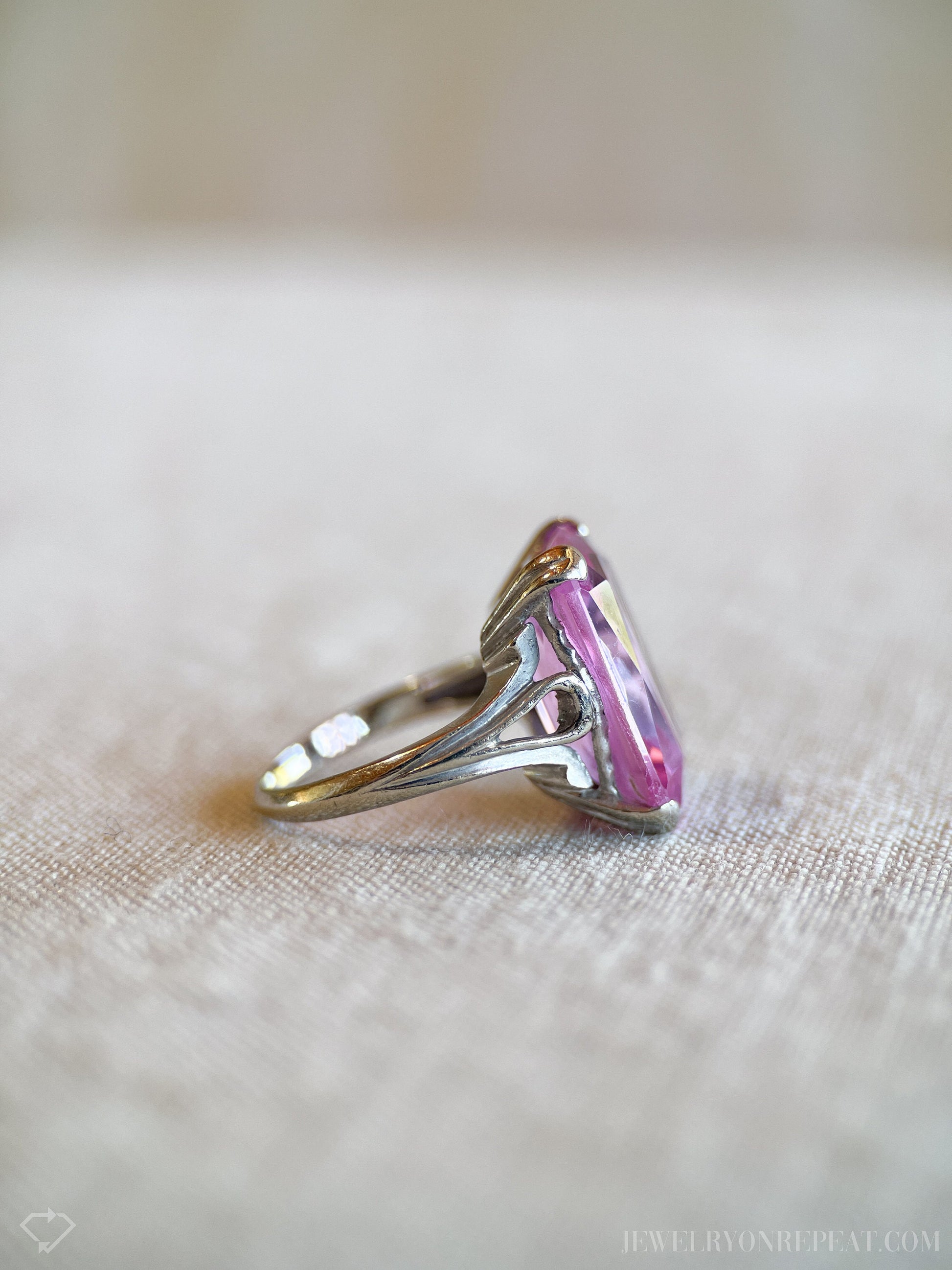 Vintage Pink Sapphire Gemstone Ring in 14k White Gold