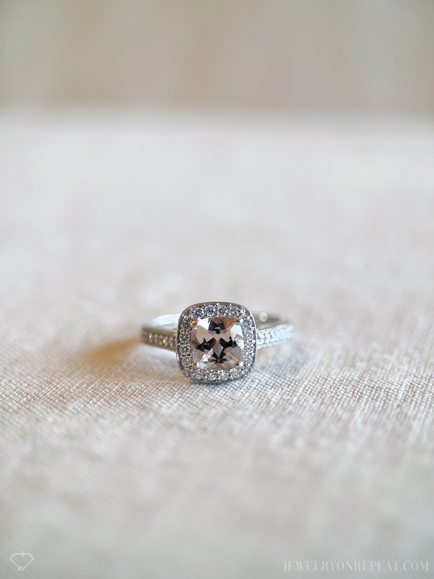 Vintage Morganite Halo Engagement Ring in 14k White Gold