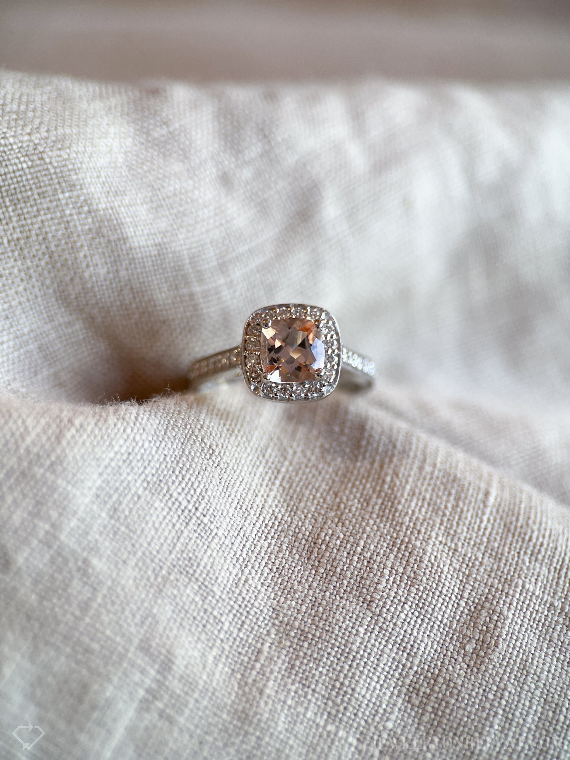 Vintage Morganite Halo Engagement Ring in 14k White Gold