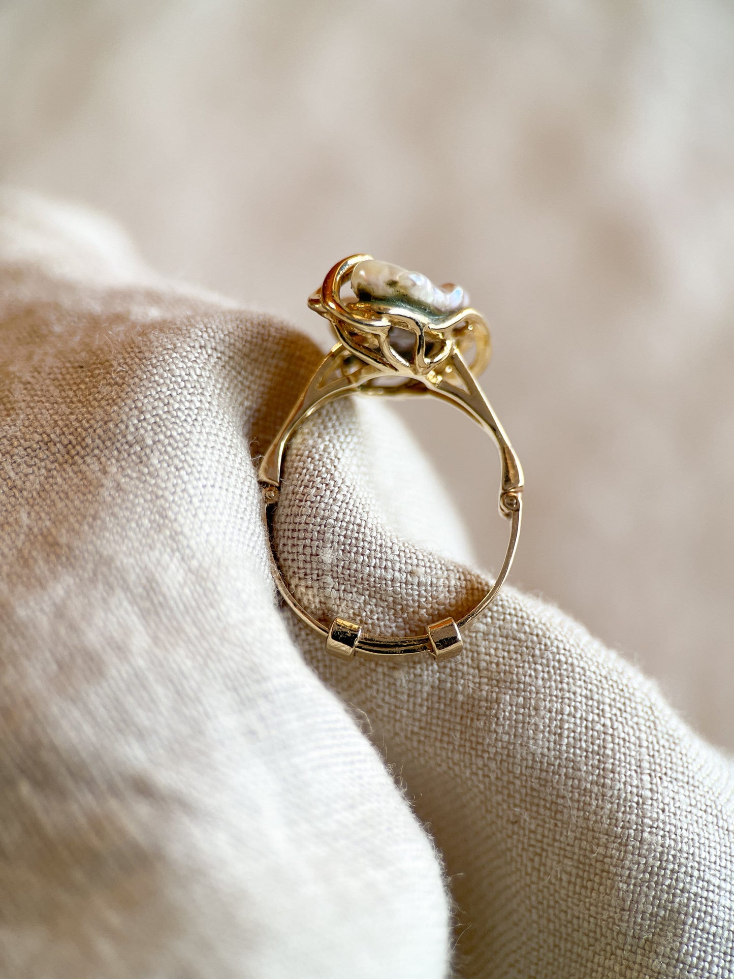 Vintage Pearl Ring with Adjustable Band in 14k Gold