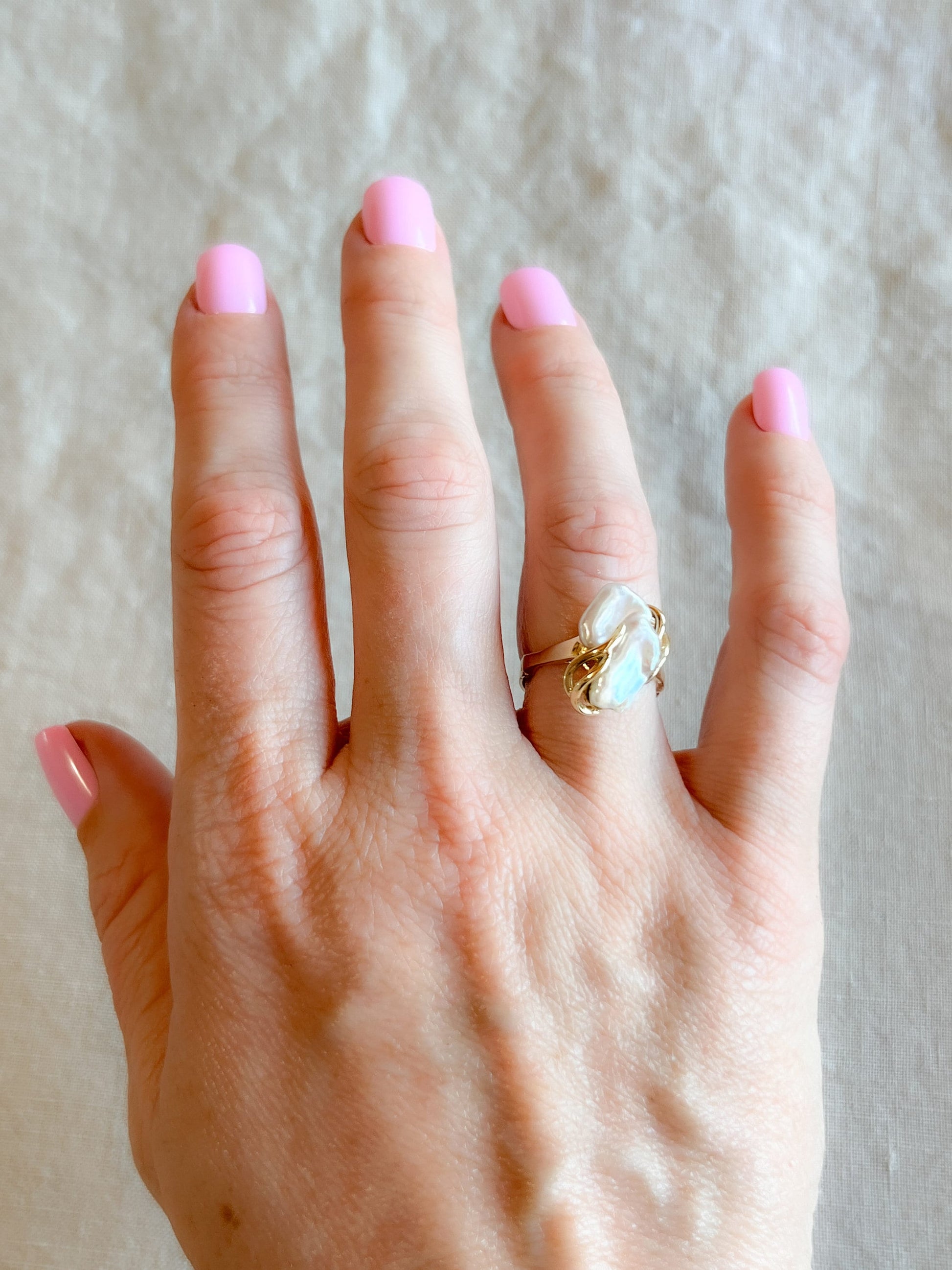 Vintage Pearl Ring with Adjustable Band in 14k Gold