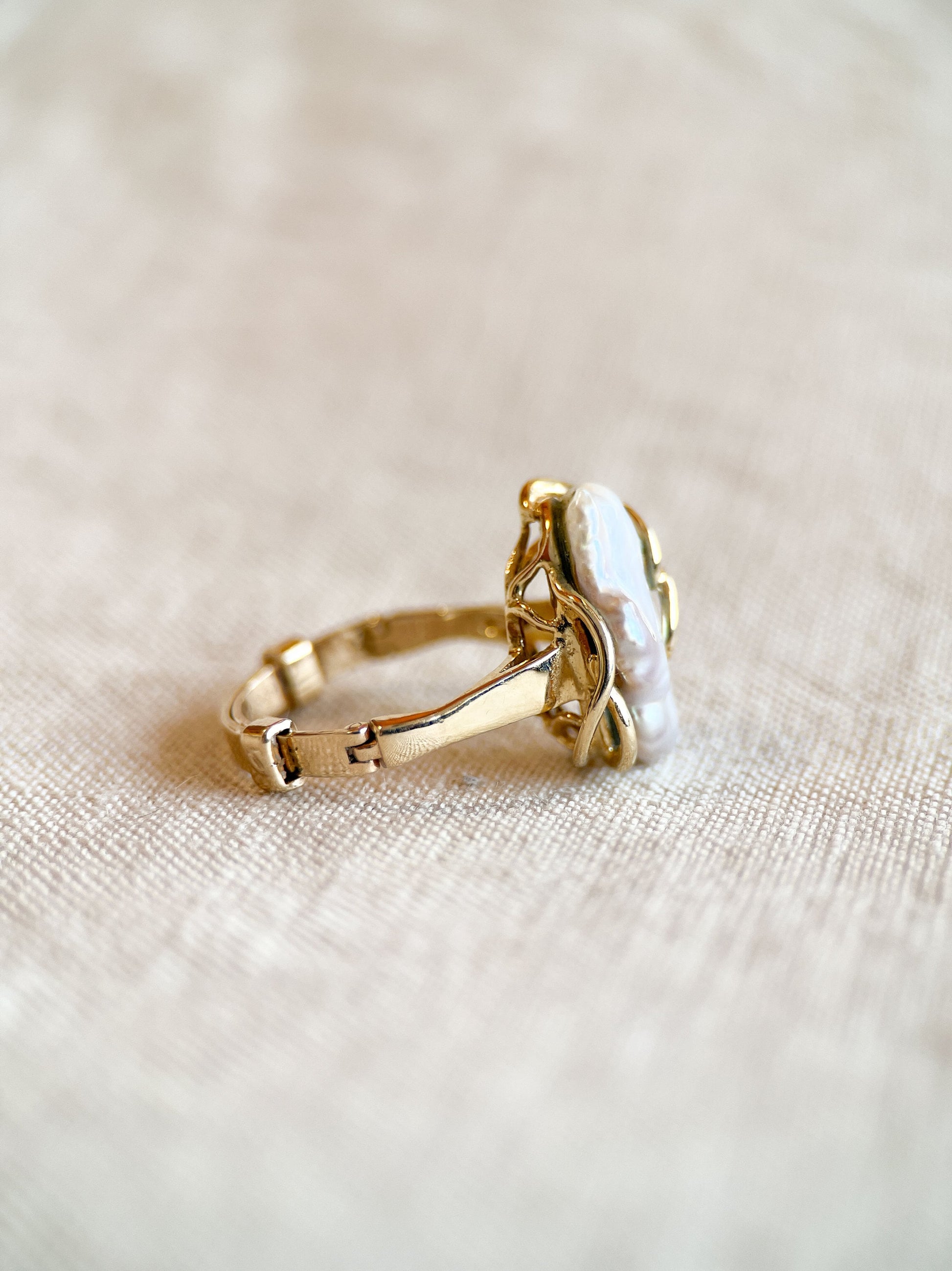 Vintage Pearl Ring with Adjustable Band in 14k Gold