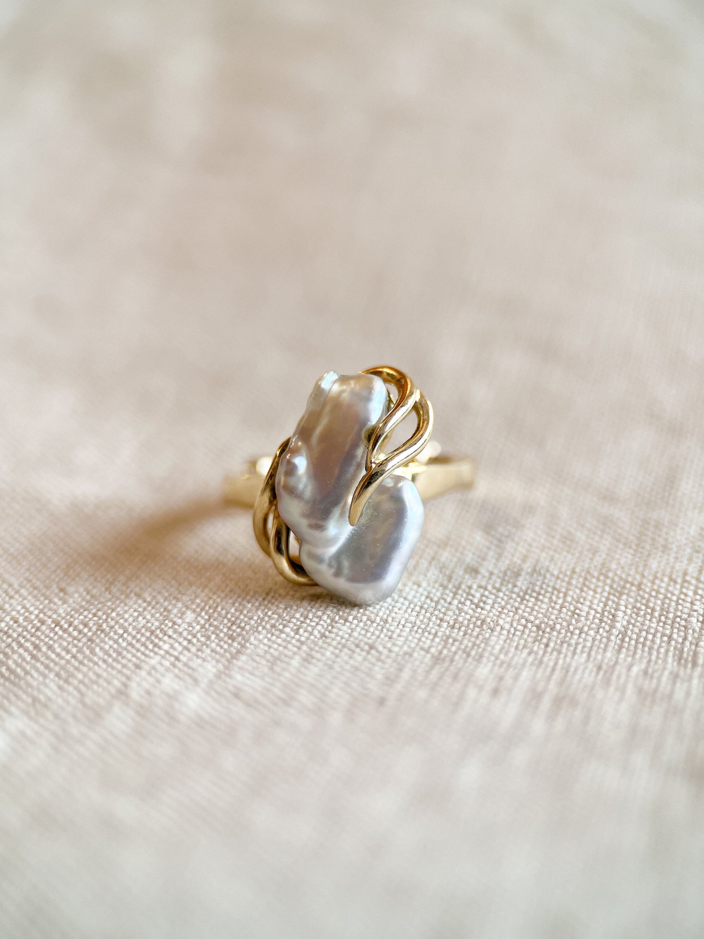 Vintage Pearl Ring with Adjustable Band in 14k Gold