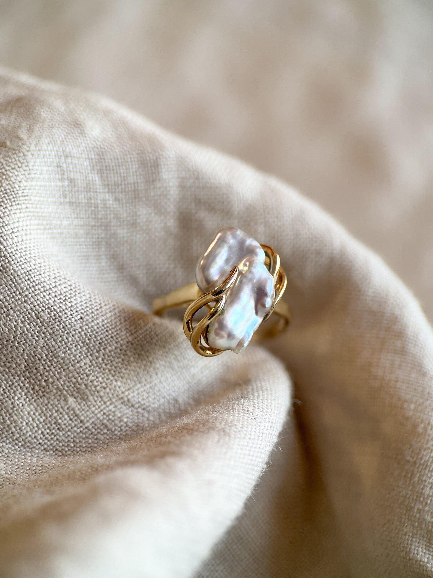 Vintage Pearl Ring with Adjustable Band in 14k Gold