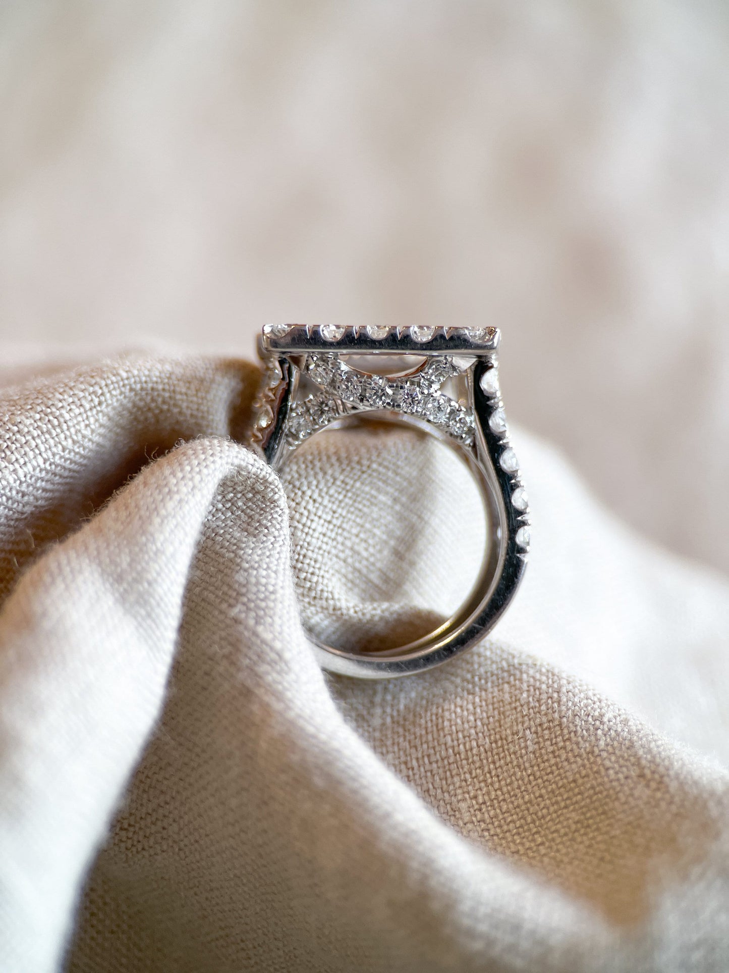 Vintage 1990s Diamond Halo Wedding Ring Guard, 14k White Gold