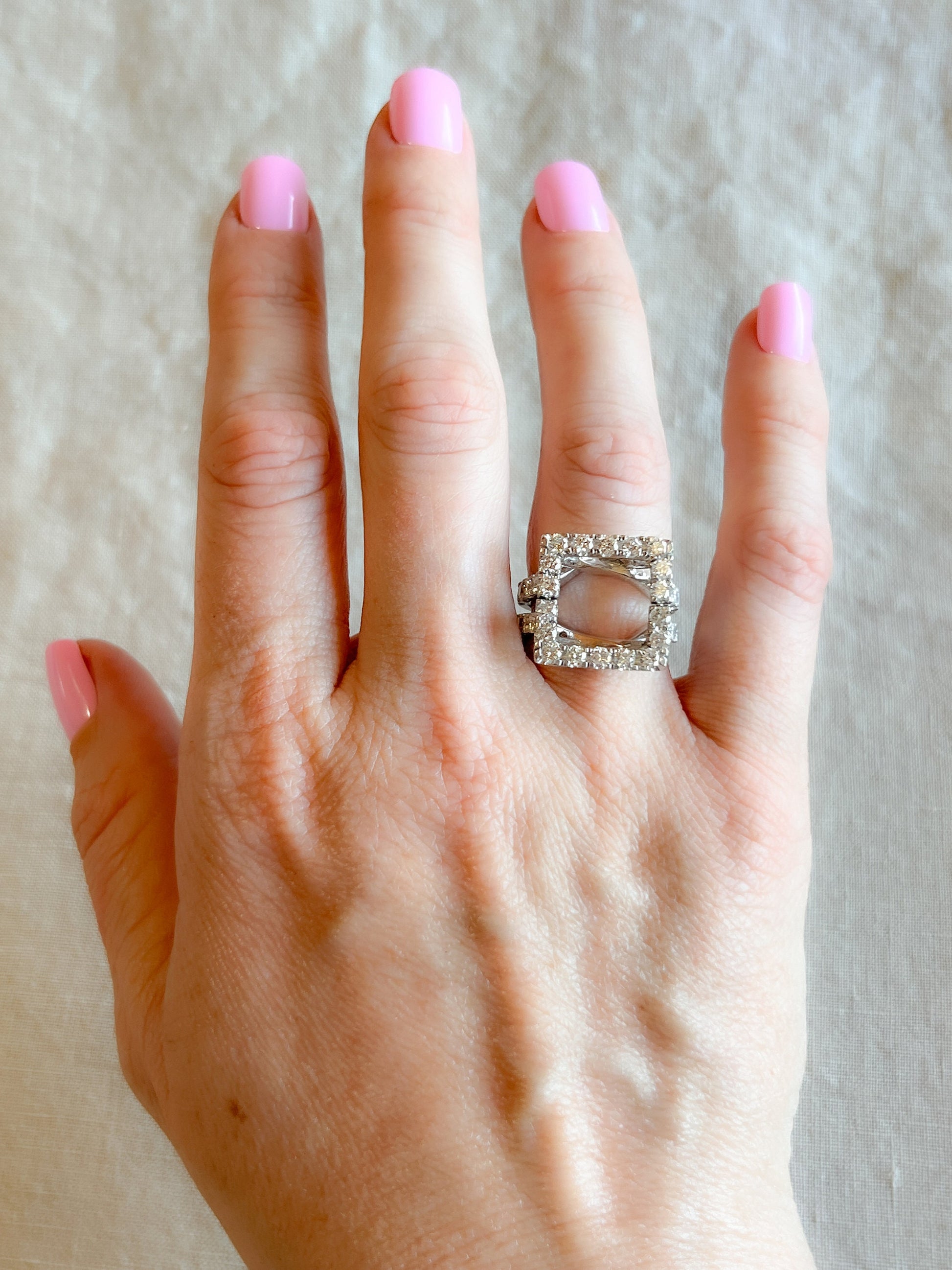 Vintage 1990s Diamond Halo Wedding Ring Guard, 14k White Gold