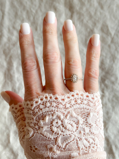 Vintage Diamond Engagement Ring, Oval Cut, 14k Rose Gold, 2000s Halo Bridal Ring