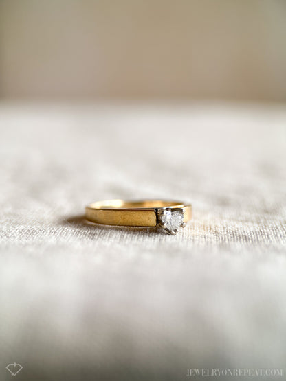 Vintage Diamond Engagement Ring, Heart Cut, 14k Gold, 1990s Solitaire Prong Set Cathedral