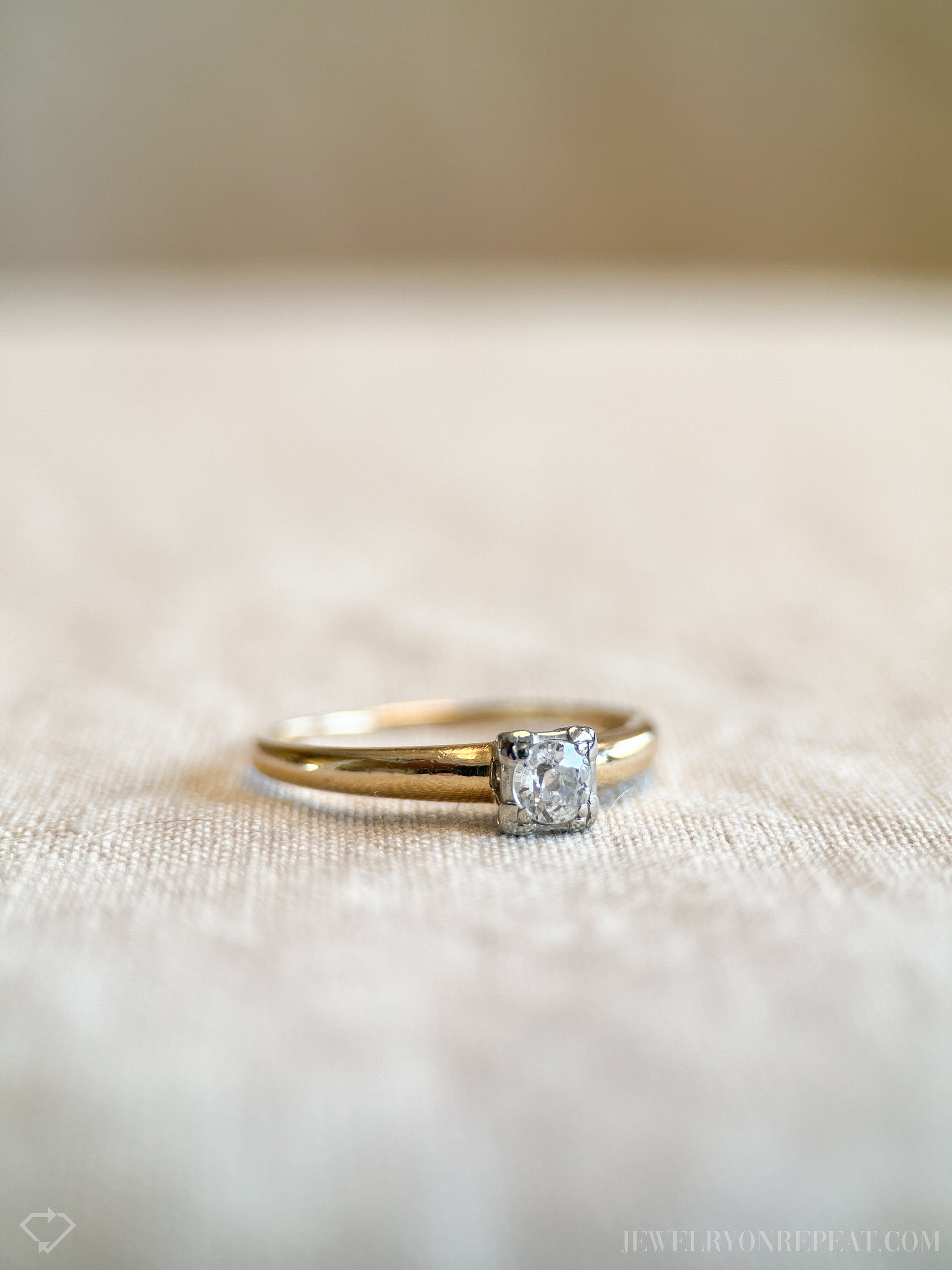 Vintage 1930s Art Deco Diamond Engagement Ring, 14k Gold