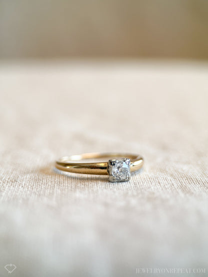 Vintage 1930s Art Deco Diamond Engagement Ring, 14k Gold