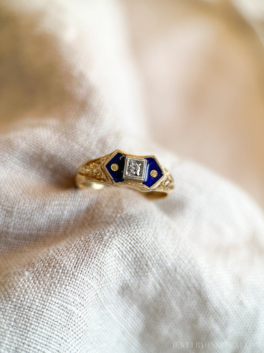 Antique 1920s Art Deco Diamond Engagement Ring, 18k Gold