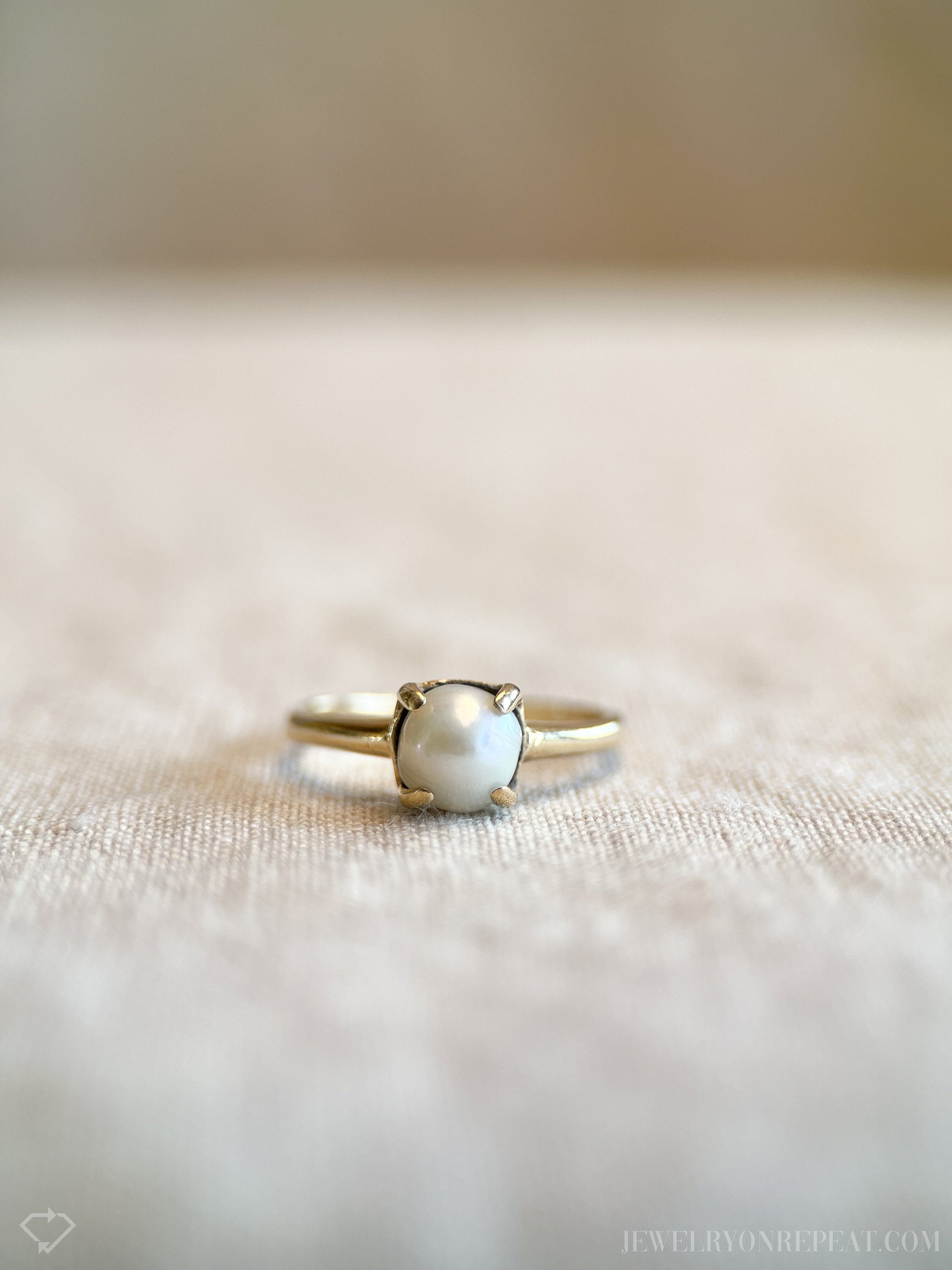 Vintage Pearl Engagement Ring, 14k Gold, 1970s Solitaire, Bridal Ring