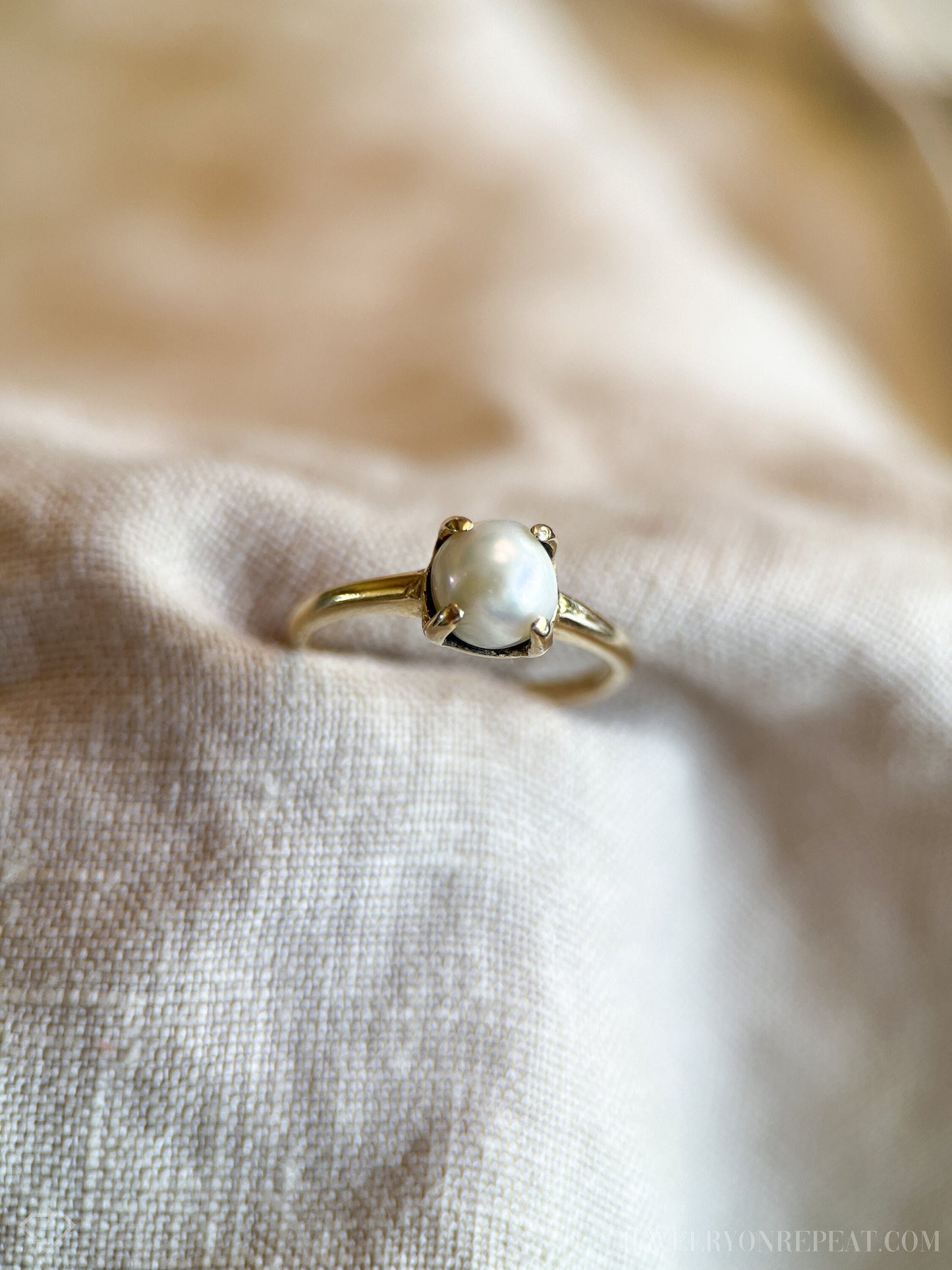 Vintage Pearl Engagement Ring, 14k Gold, 1970s Solitaire, Bridal Ring