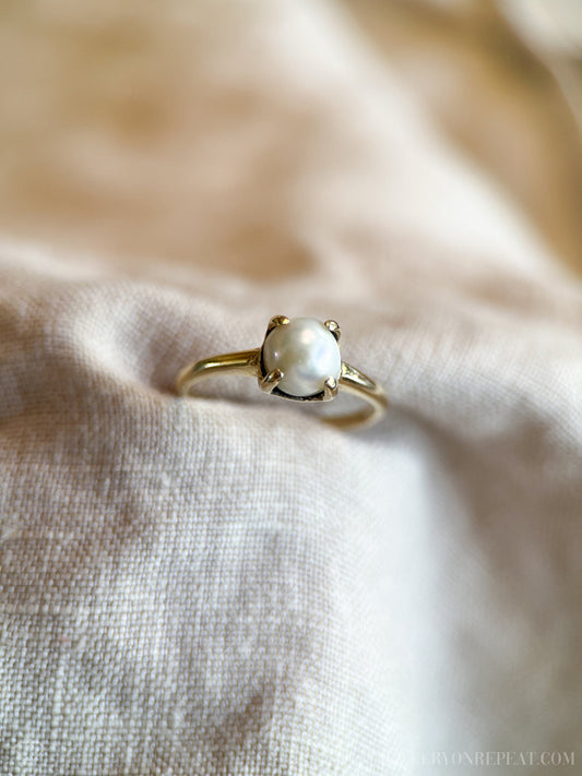 Vintage Pearl Engagement Ring, 14k Gold, 1970s Solitaire, Bridal Ring