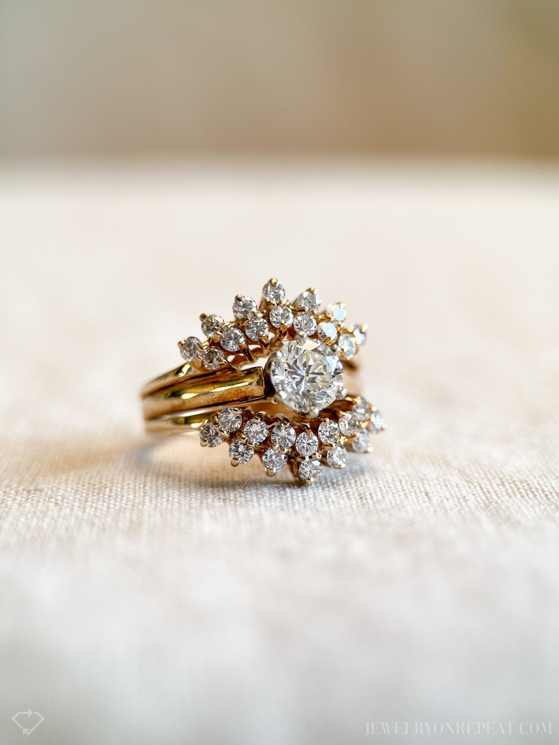 Vintage Diamond Wedding Set in 14k Gold