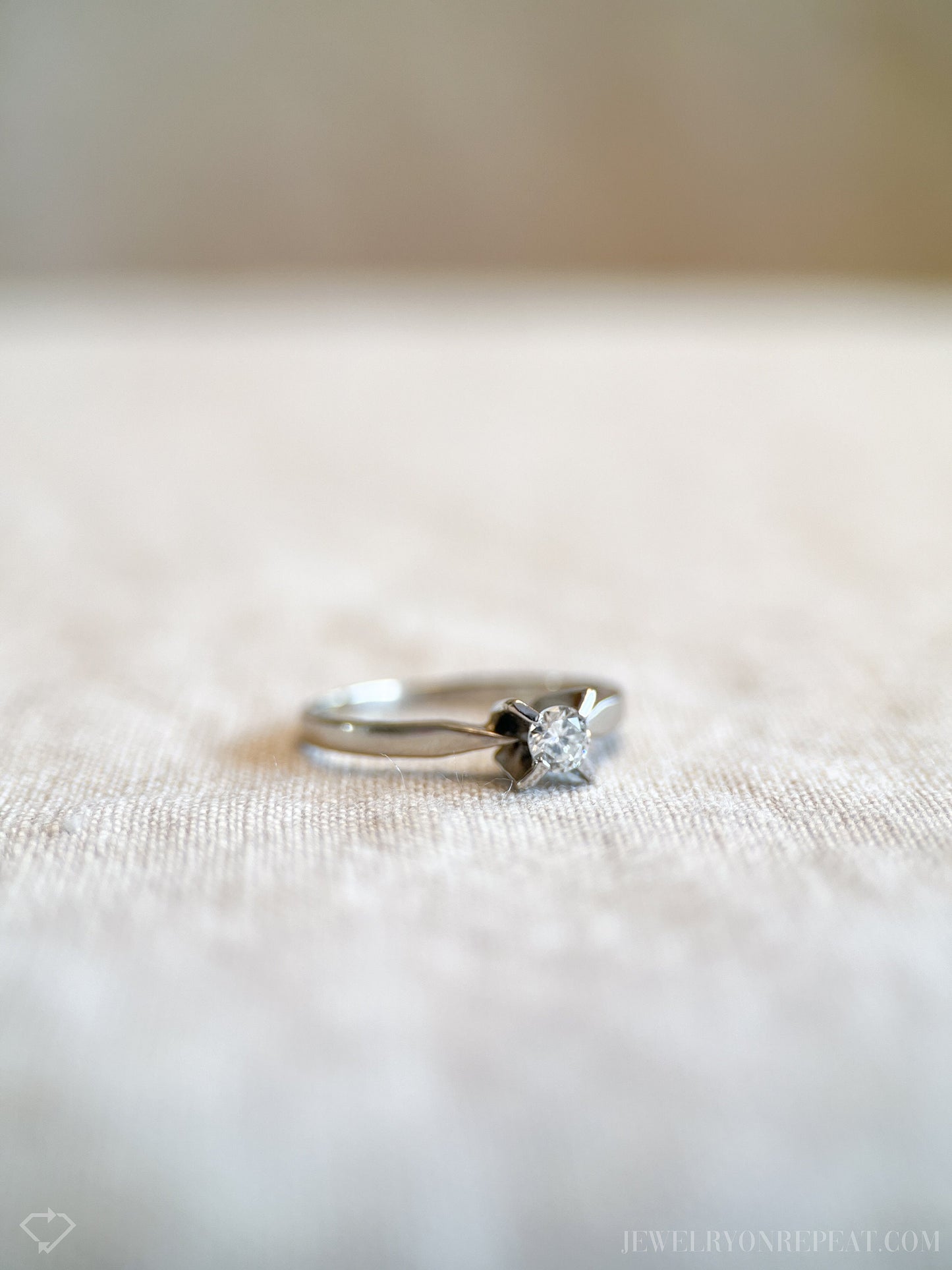 Vintage Diamond Engagement Ring, Round Cut, 14k White Gold, 1960s Solitaire Mid-Century Bridal Ring