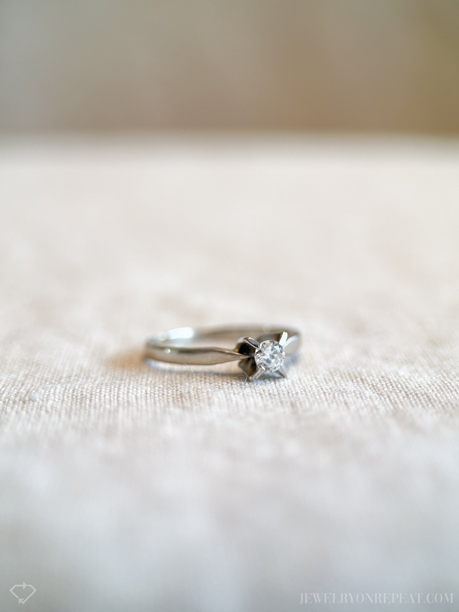 Vintage Diamond Engagement Ring, Round Cut, 14k White Gold, 1960s Solitaire Mid-Century Bridal Ring
