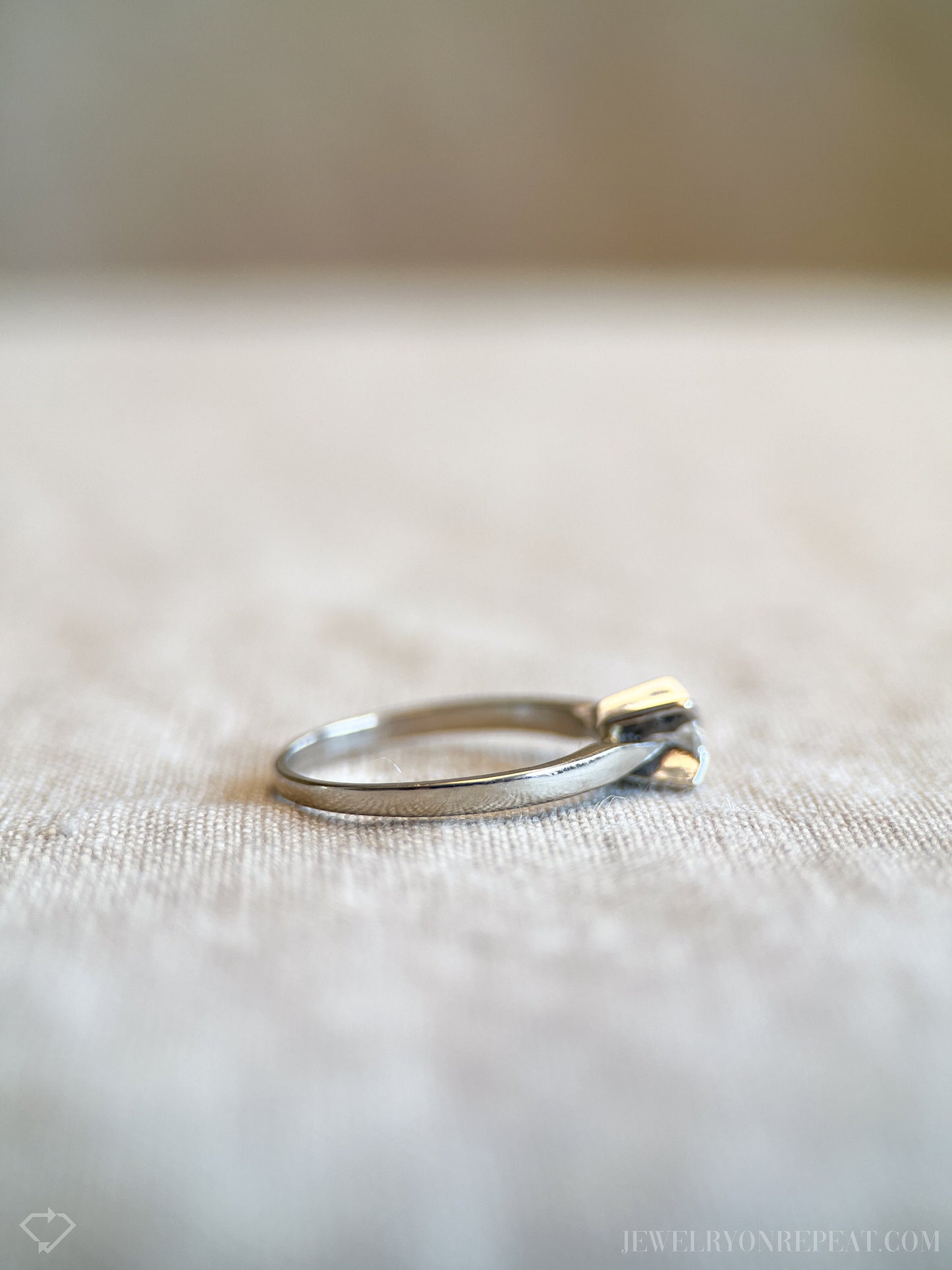 Vintage Diamond Engagement Ring, Round Cut, 14k White Gold, 1960s Solitaire Mid-Century Bridal Ring