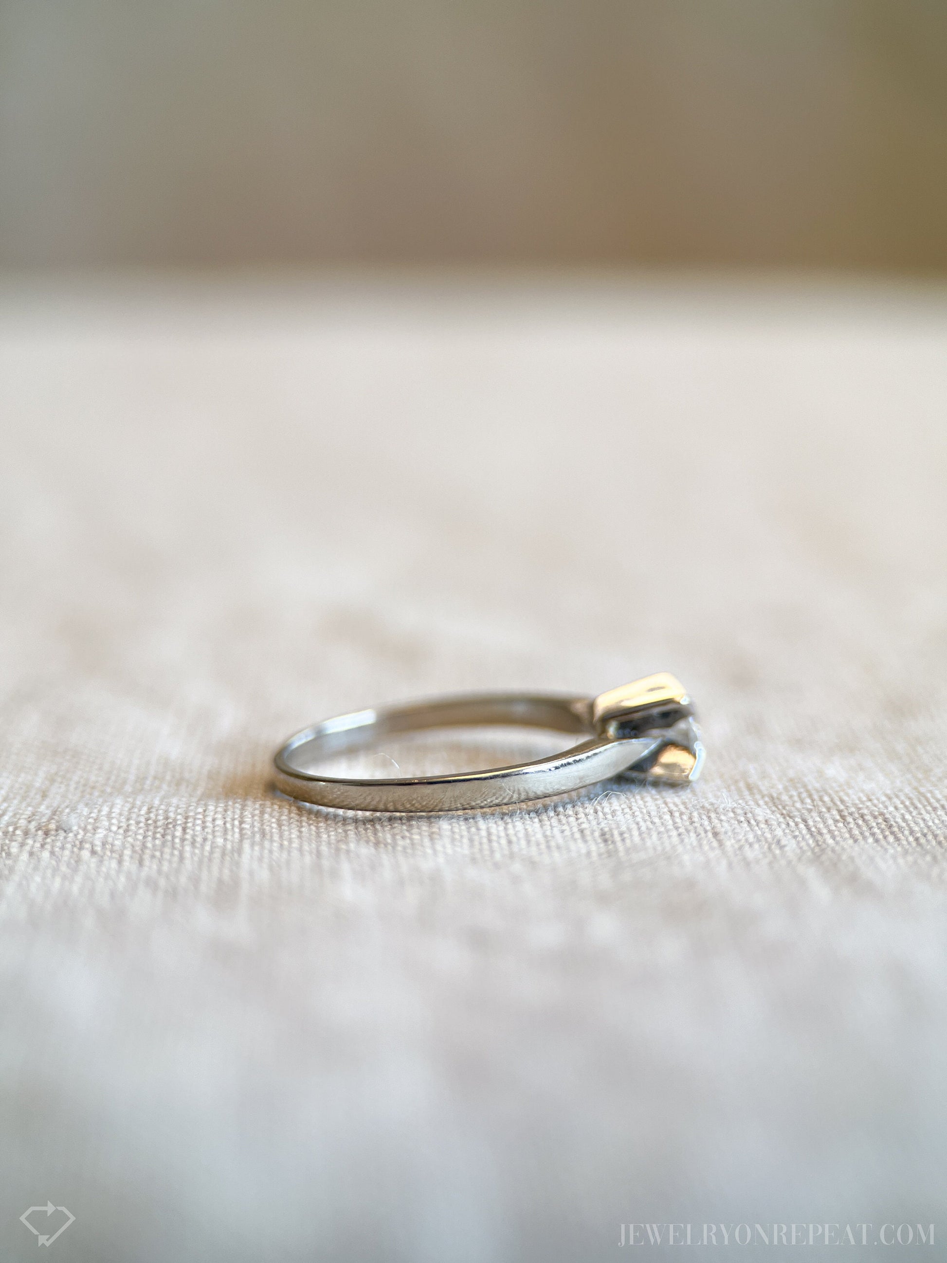 Vintage Diamond Engagement Ring, Round Cut, 14k White Gold, 1960s Solitaire Mid-Century Bridal Ring