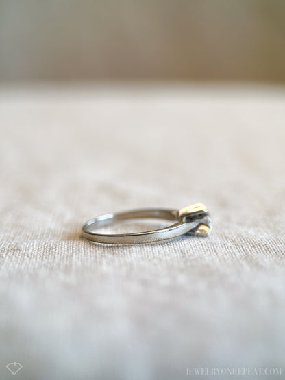 Vintage Diamond Engagement Ring, Round Cut, 14k White Gold, 1960s Solitaire Mid-Century Bridal Ring