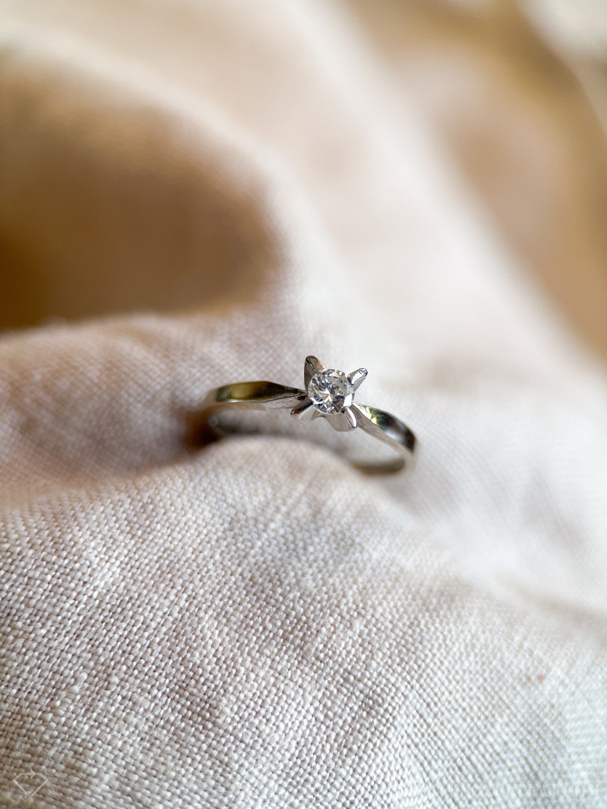 Vintage Diamond Engagement Ring, Round Cut, 14k White Gold, 1960s Solitaire Mid-Century Bridal Ring