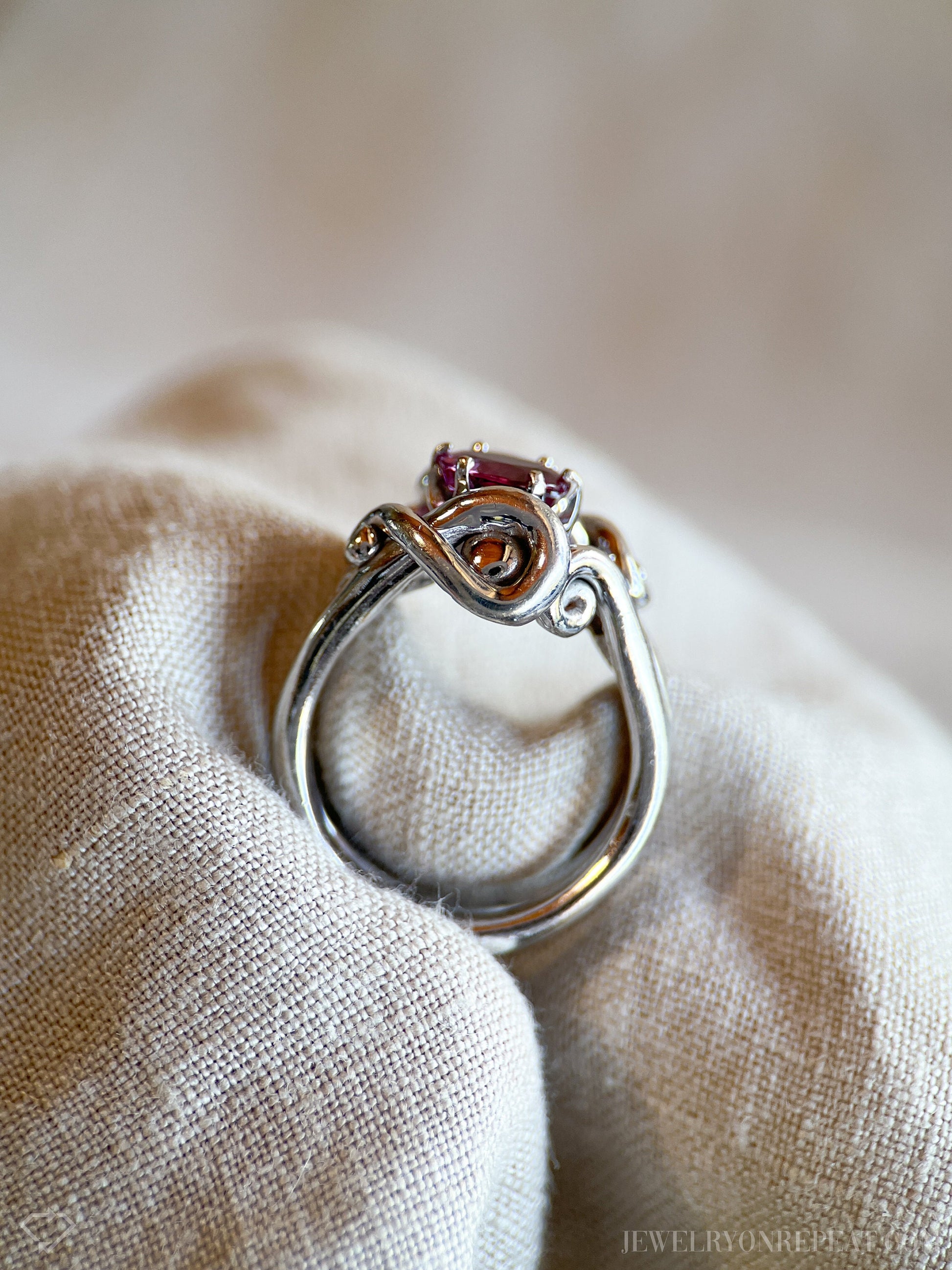 Vintage Handmade Purple Sapphire Ring in 14k White Gold