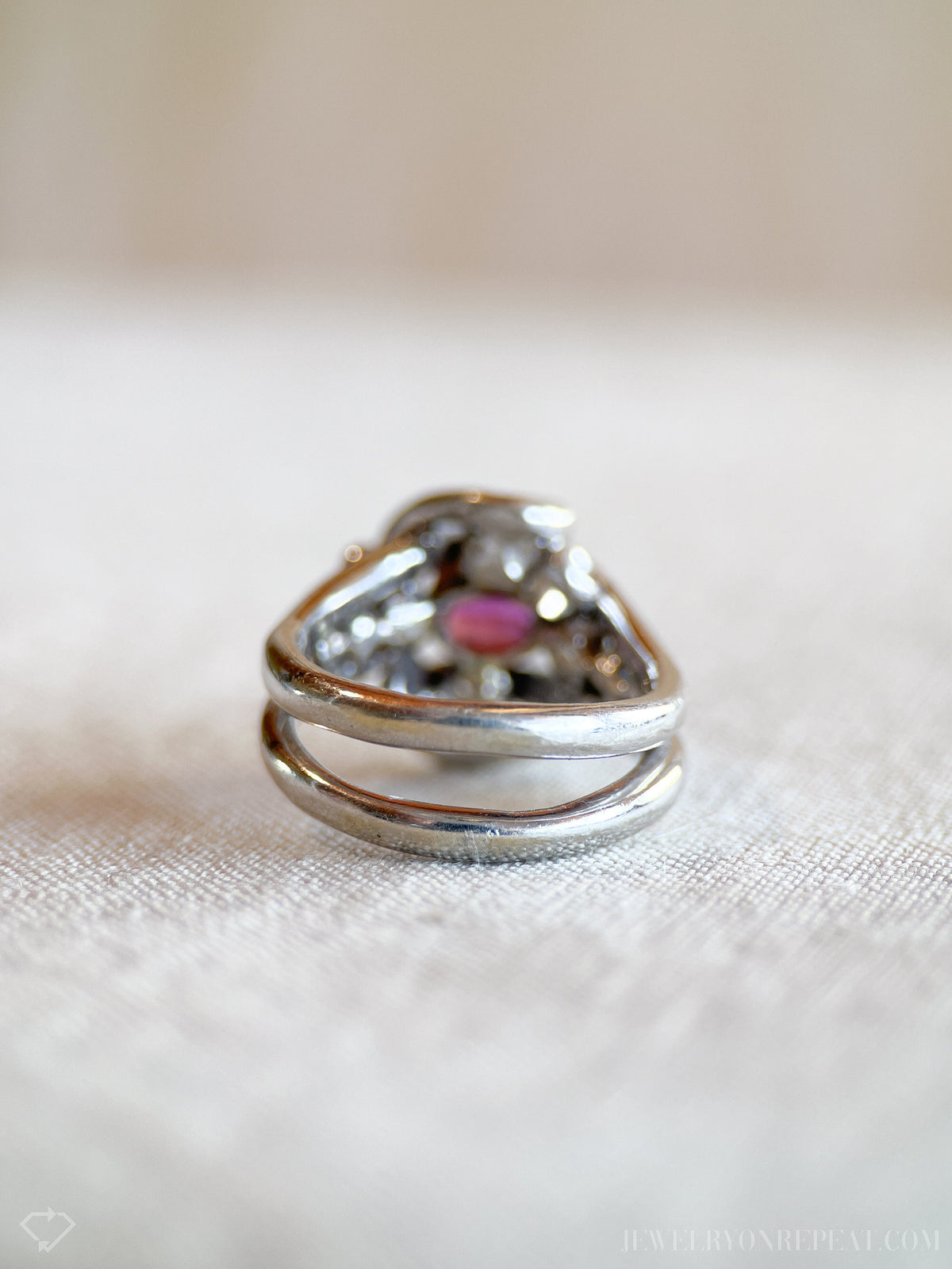 Vintage 1980s Purple Sapphire Ring in 14k White Gold