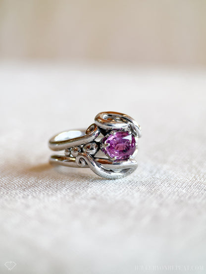 Vintage 1980s Purple Sapphire Ring in 14k White Gold