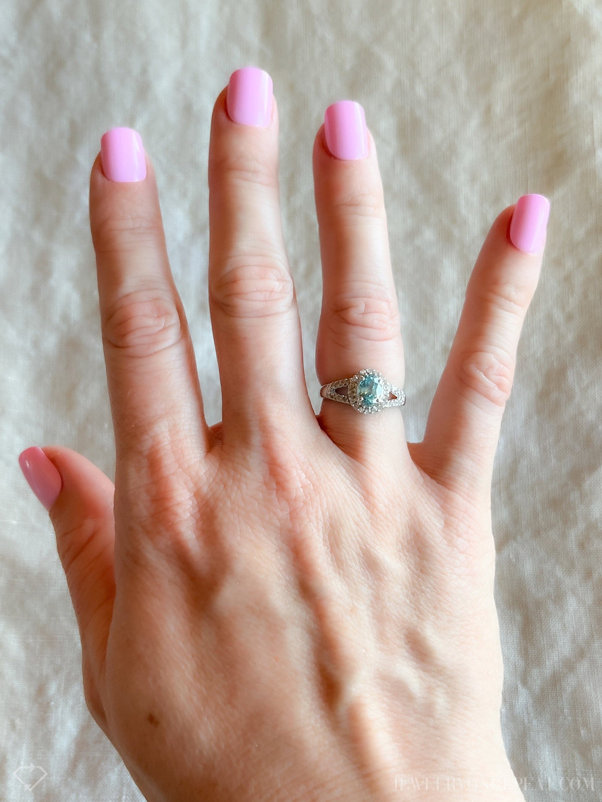 Vintage Blue Topaz & Diamond Halo Engagement Ring, Oval Cut, 10k White Gold, Bridal Ring