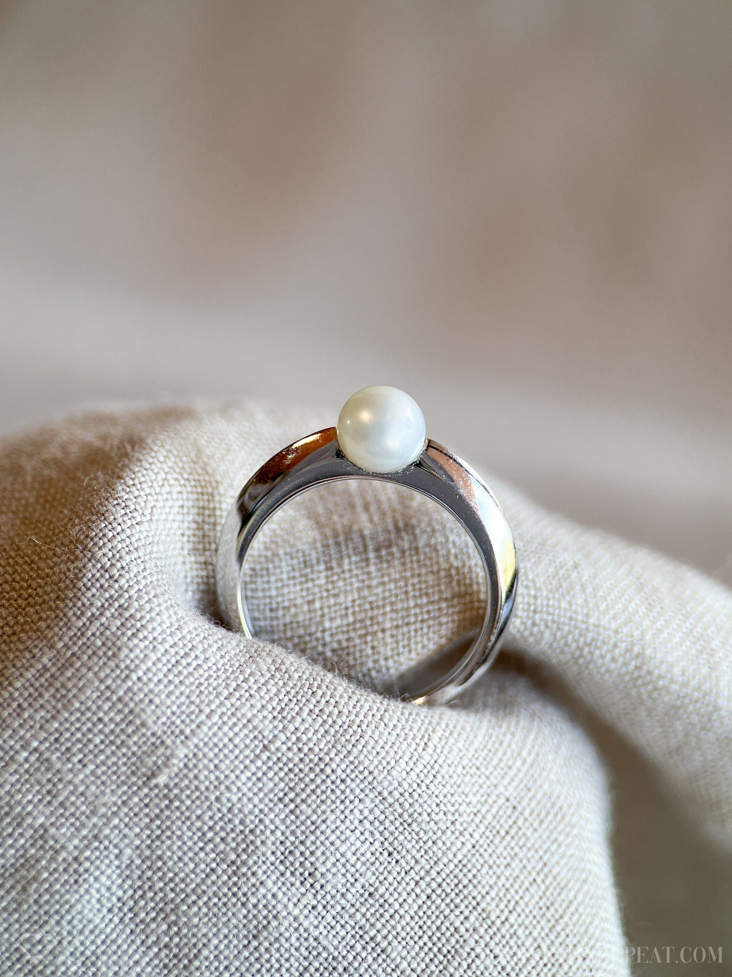 Vintage Pearl Engagement Ring, 6mm, 14k White Gold, 1990s Classic Style
