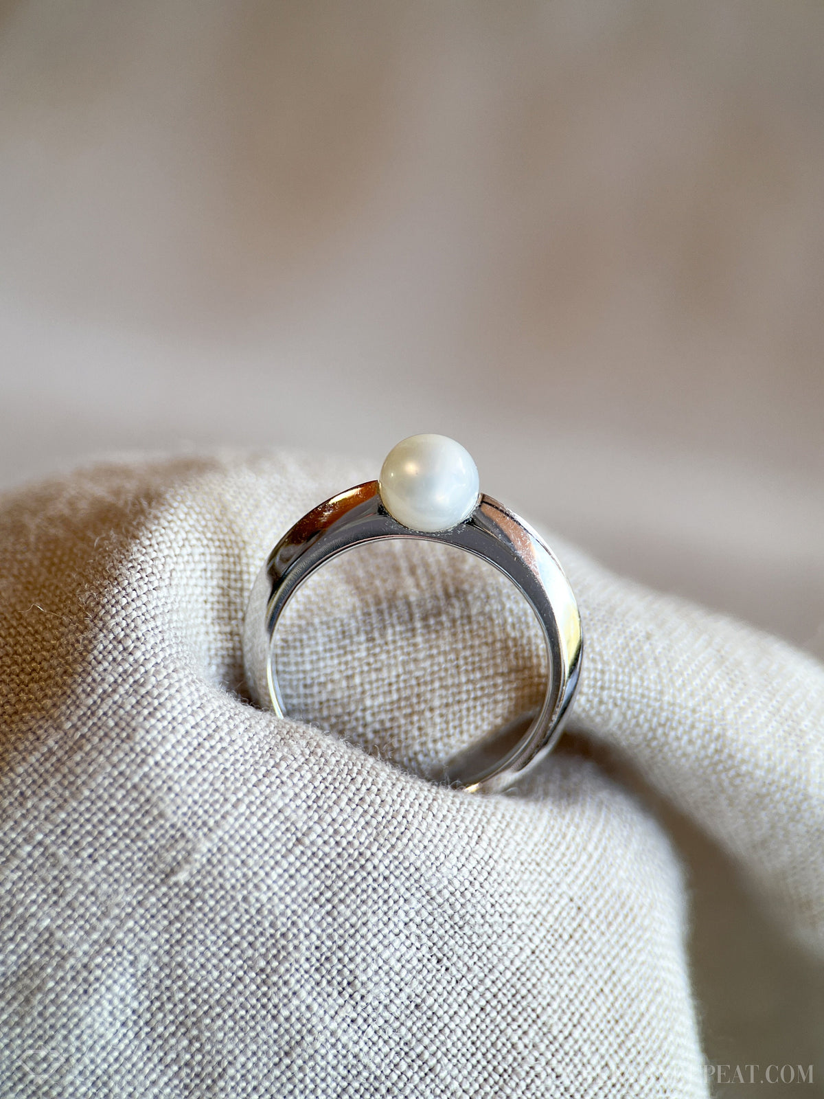 Vintage Pearl Engagement Ring, 6mm, 14k White Gold, 1990s Classic Style