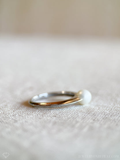 Vintage Pearl Engagement Ring, 6mm, 14k White Gold, 1990s Classic Style
